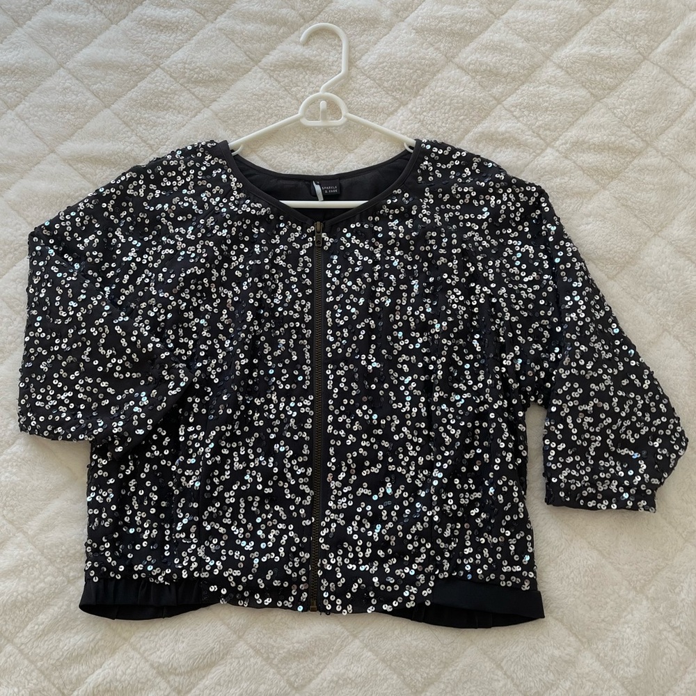 Urban Outfitters Gray Sequin Bomber Jacket, size S
